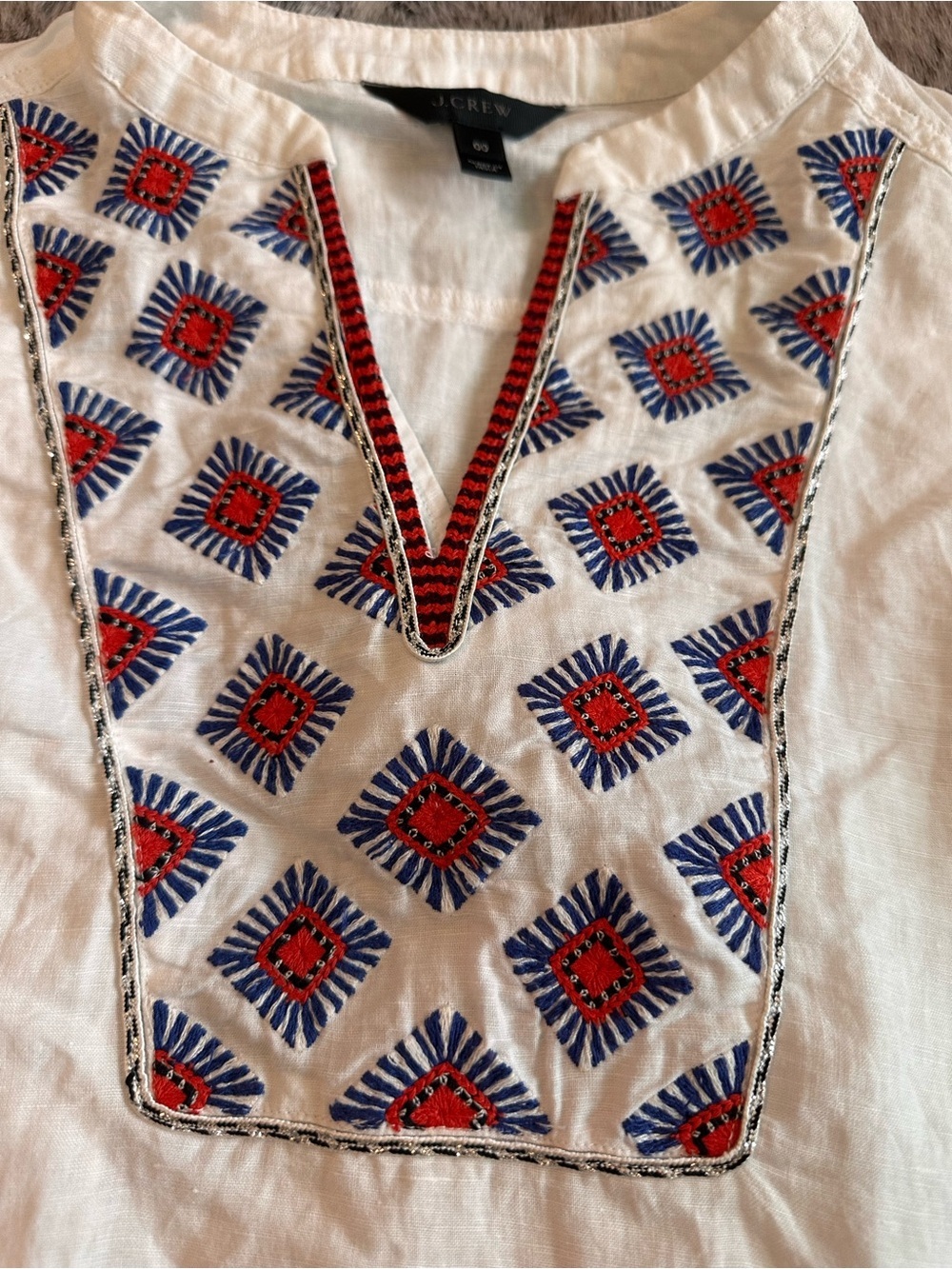 J. Crew Cap Sleeve Embroidered Linen Top Size 00 - Picture 4 of 9
